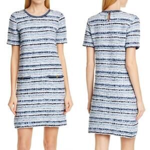 Tory Burch Blue Multi Tweed Sweater Dress Cotton Linen Blend, Size Small‎